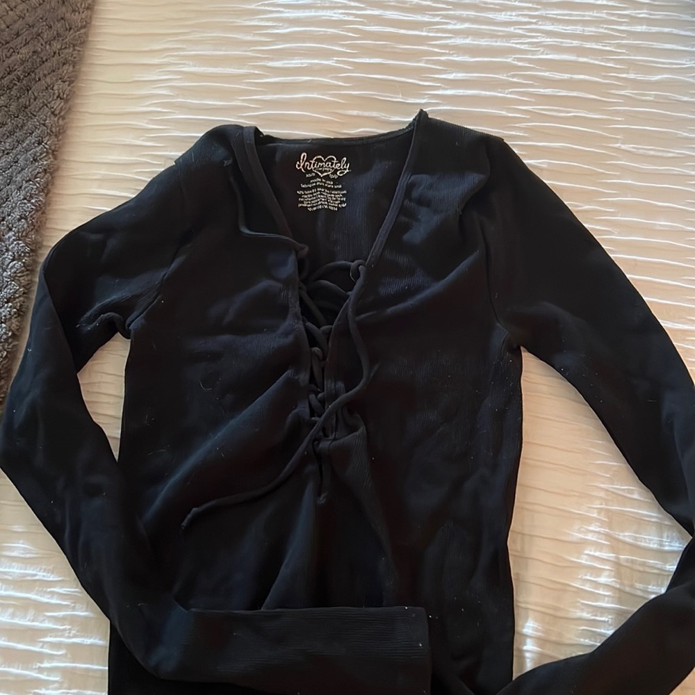 Free people “intimately” long sleeve black criss cross shirt